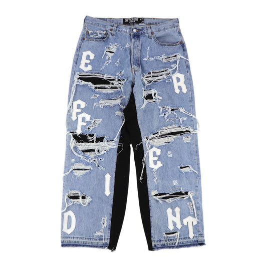 Blue-white baggy jeans