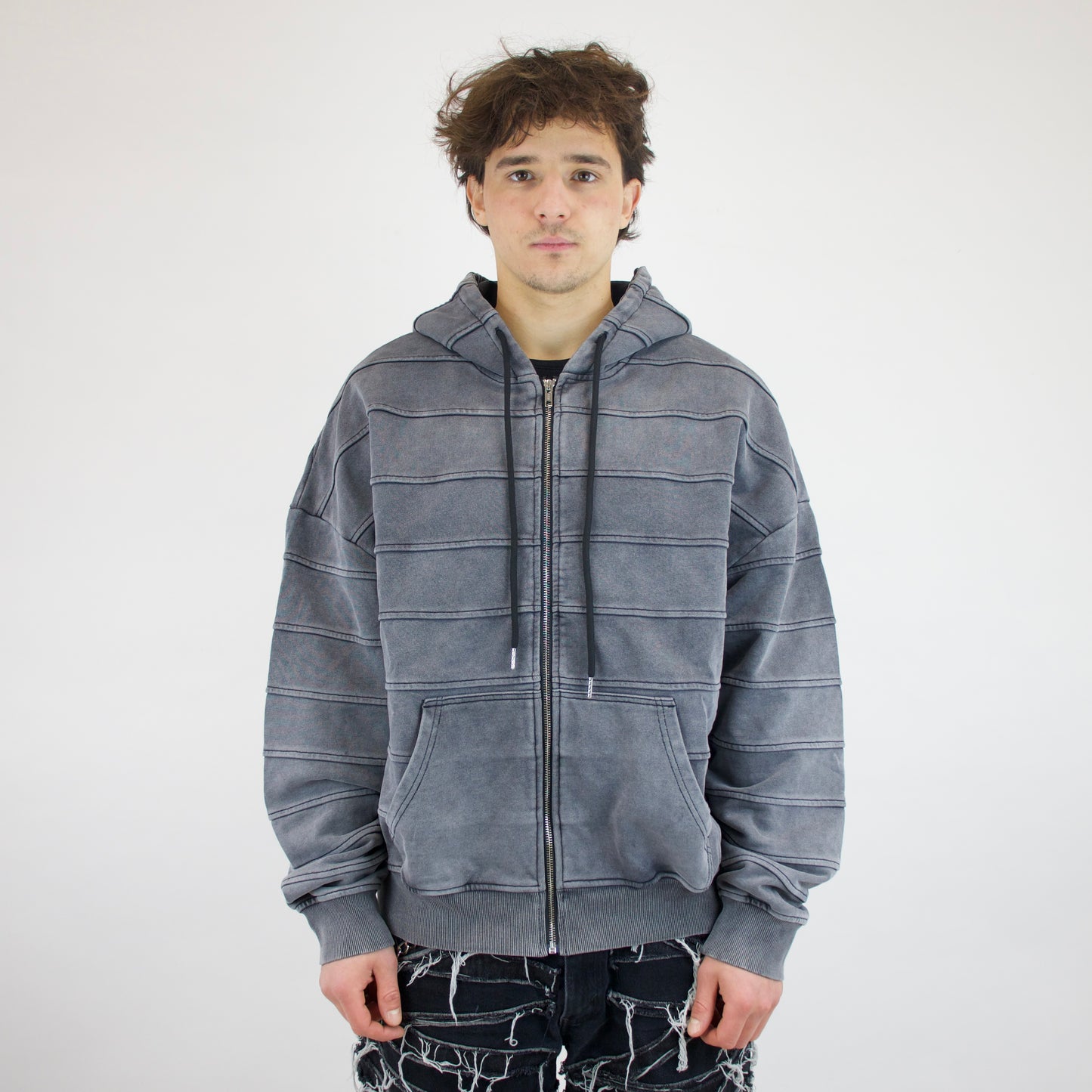 Ashline hoodie + Black panel jeans