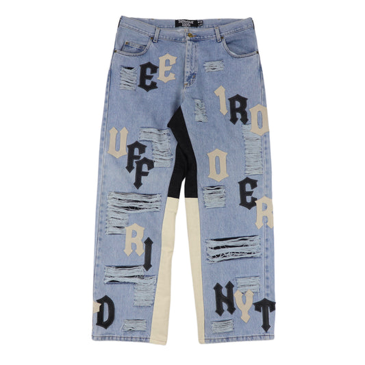 DFFRNT 100RY letters blue jeans