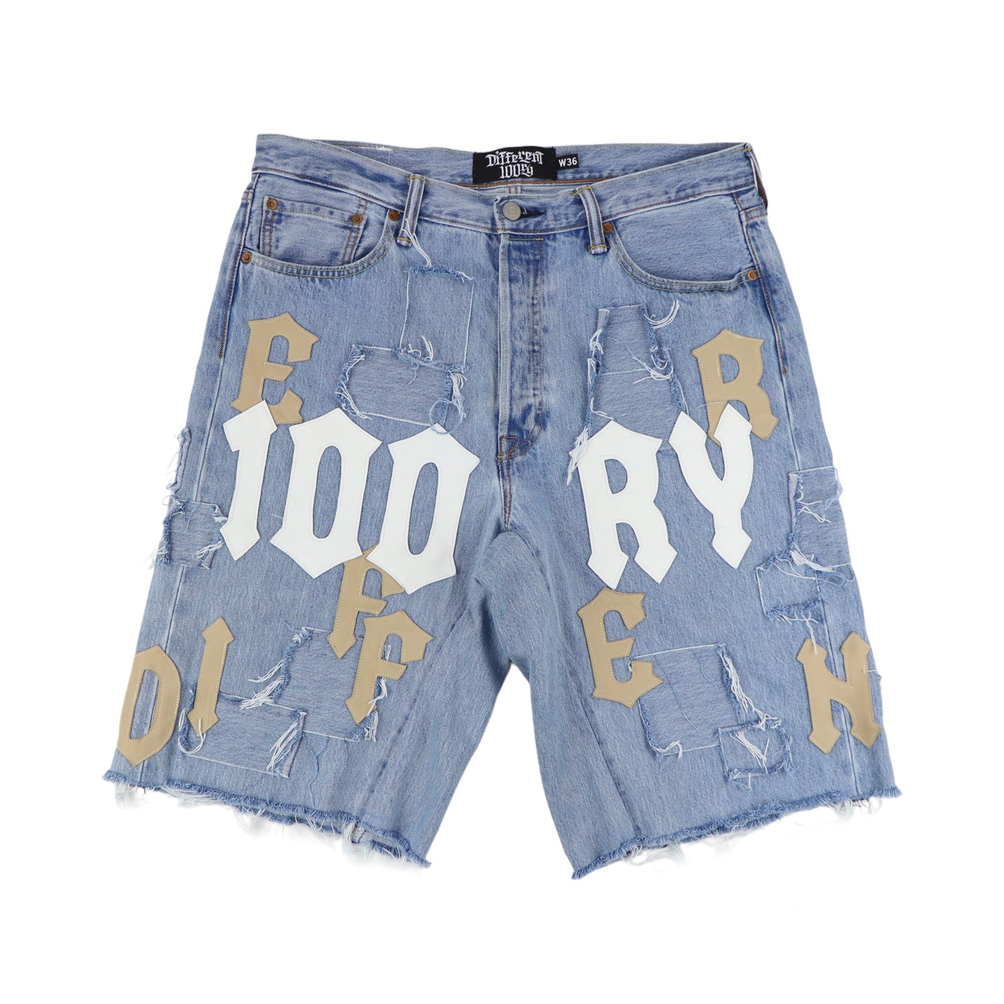 DFFRNT 100RY letters blue shorts