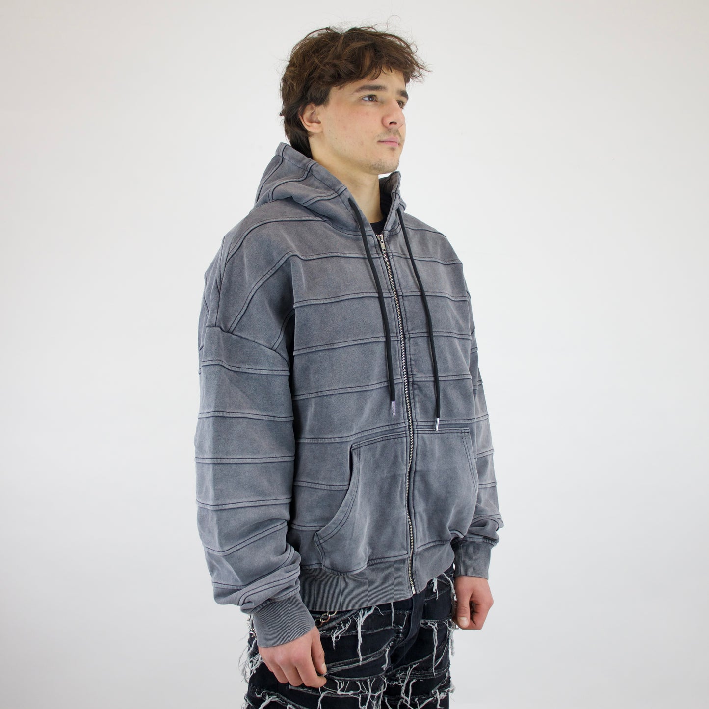 Ashline hoodie + Black panel jeans