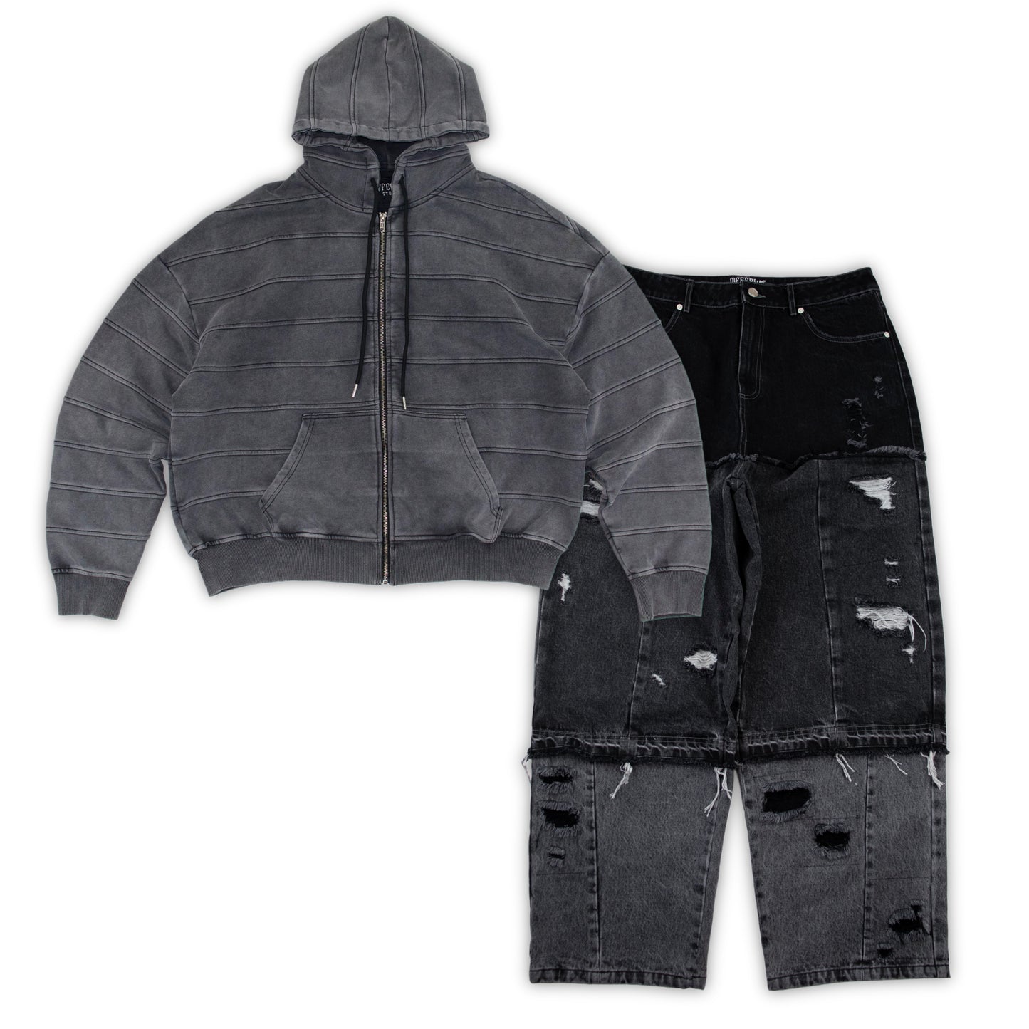 Ashline hoodie + Black panel jeans