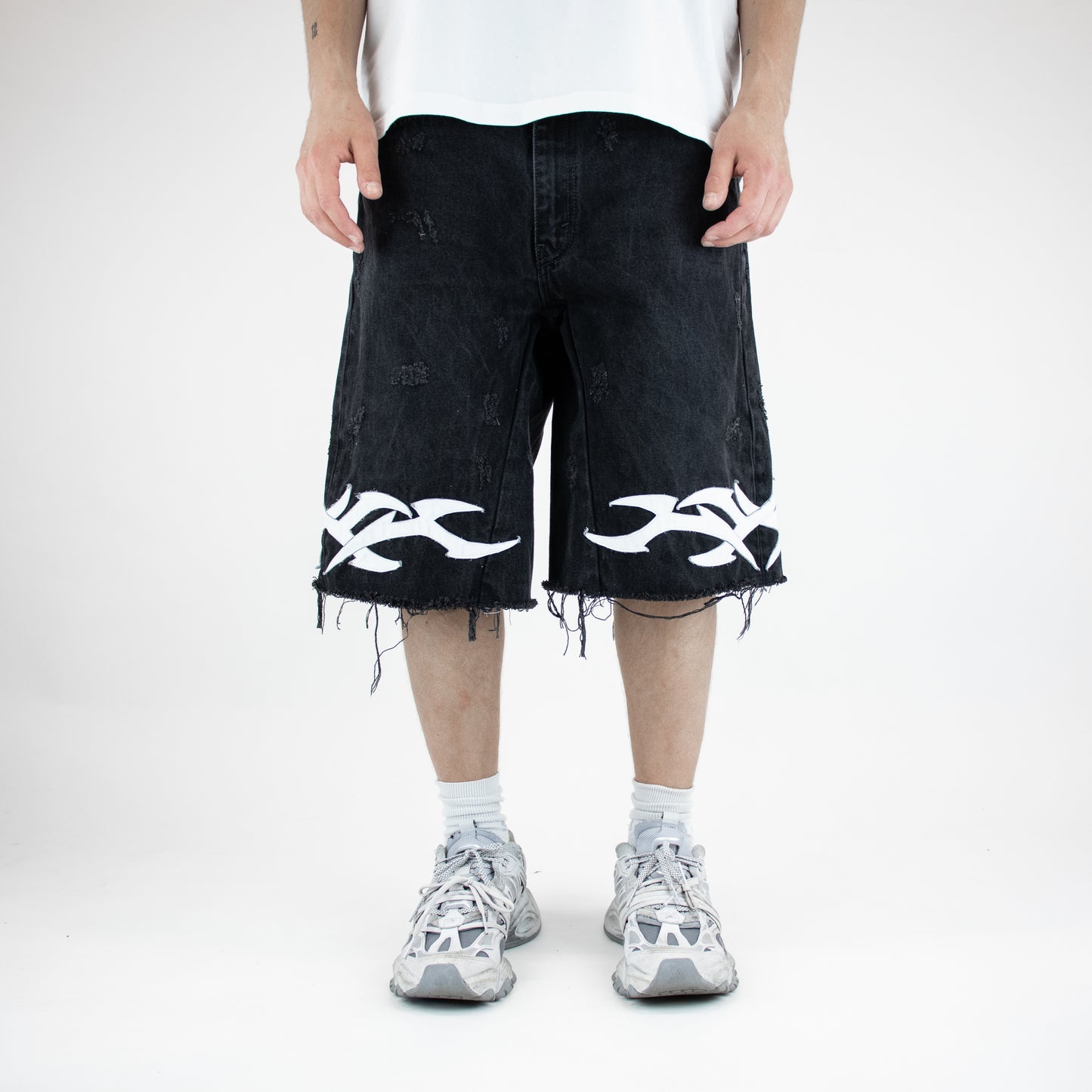 Blue-white tribal shorts