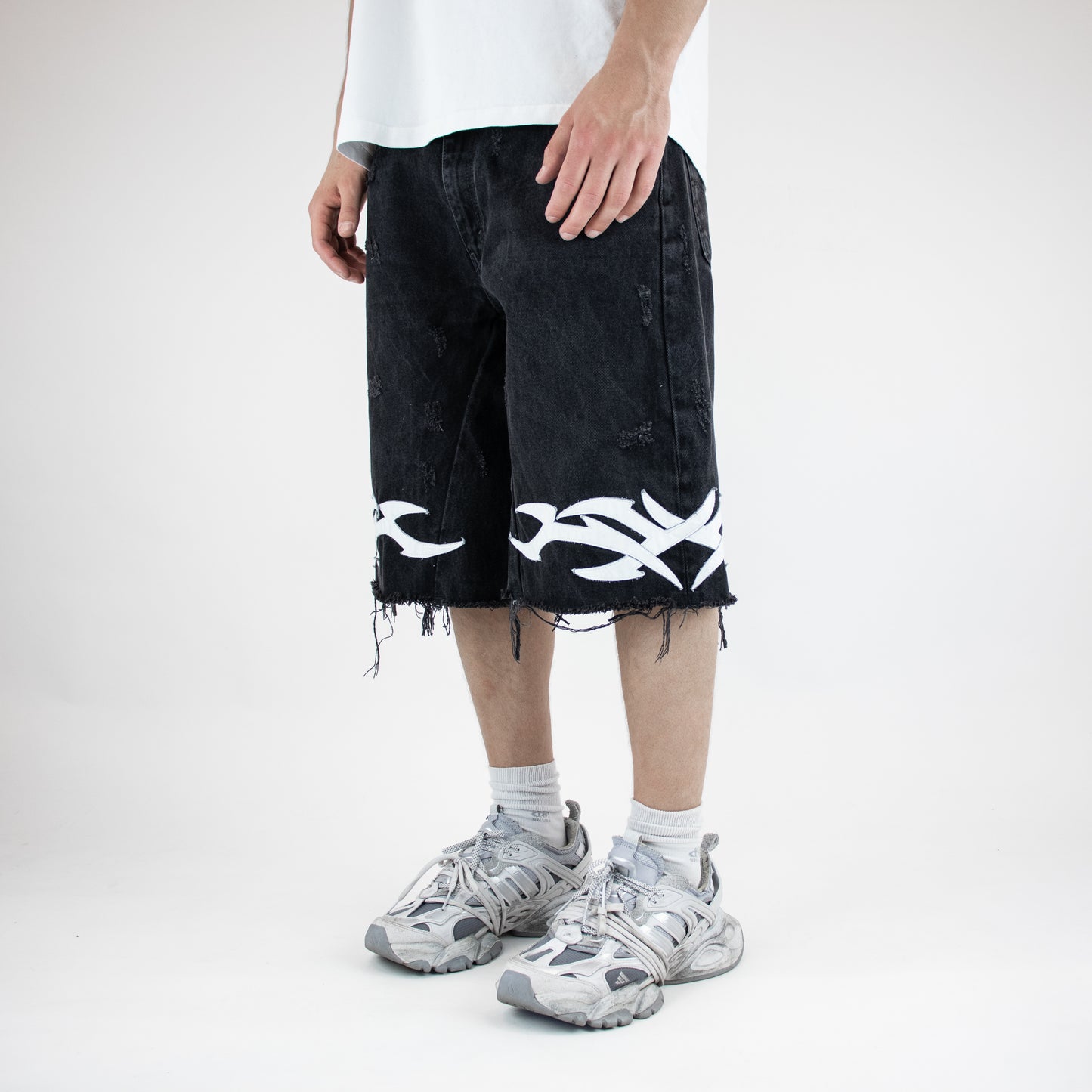 Blue-white tribal shorts